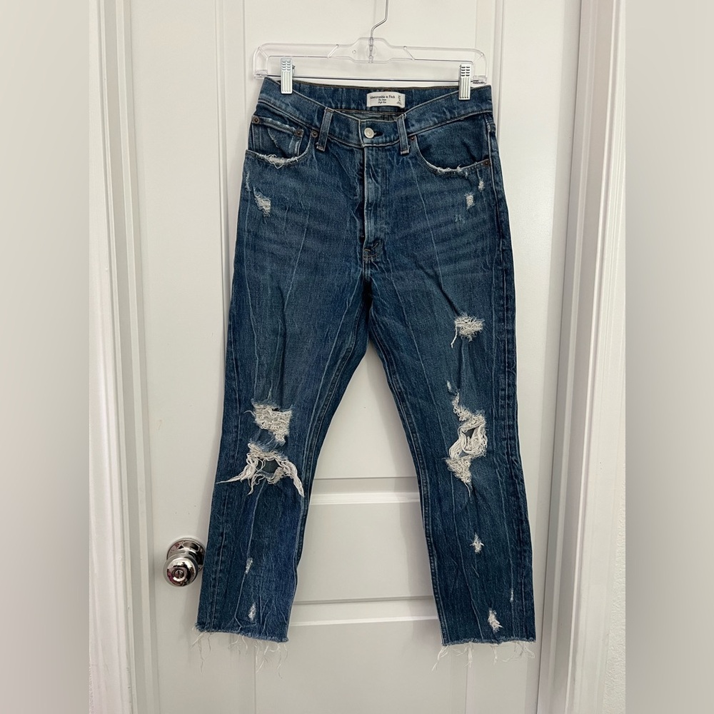 ABERCROMBIE & FITCH • Distressed High Rise Mom Jeans, Size 27x25, EUC